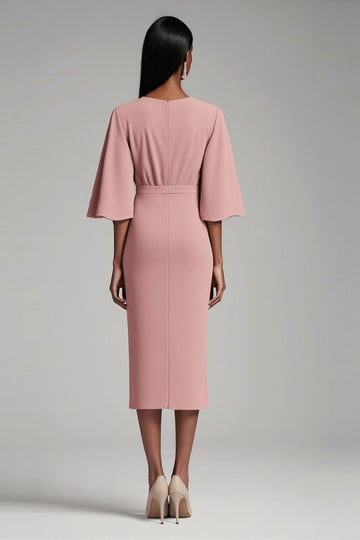 Rosa V-hals Bodycon Chiffon Lang Mor Kjole med 1/2 ermer